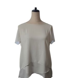 White House Black Market White Boxy Relaxed Blouse with Asymmetrical Hem